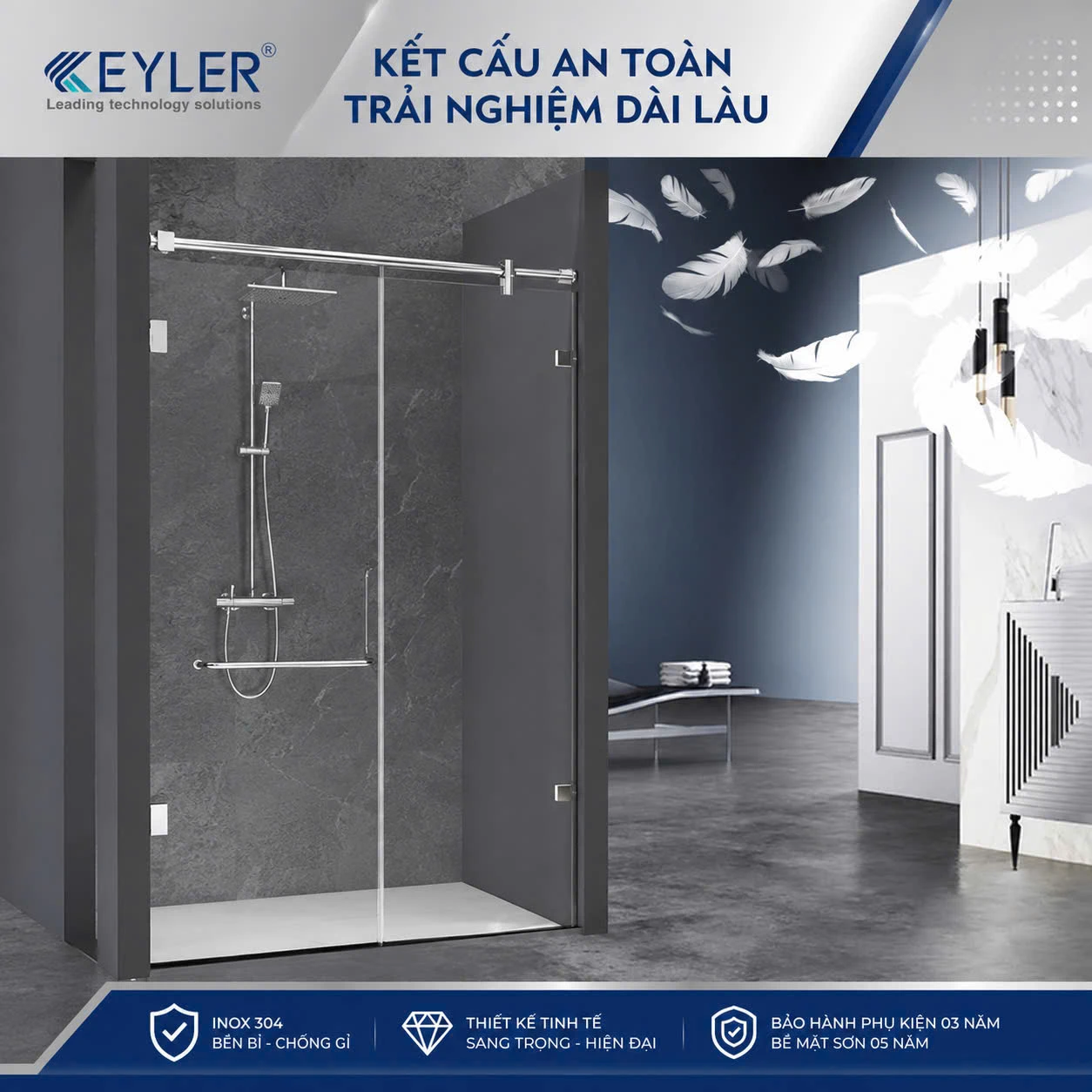 Bộ phụ kiện vách tắm kính 180 độ kính- tường KEYLER KL- 180KT