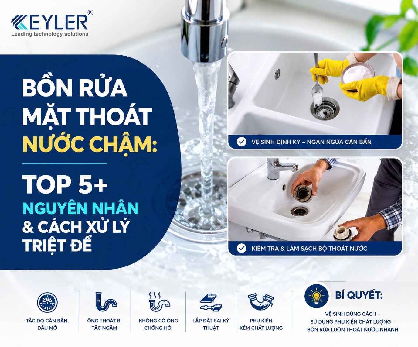 BỒN RỬA MẶT THOÁT NƯỚC CHẬM: NGUYÊN NHÂN VÀ CÁCH XỬ LÝ HIỆU QUẢ NHẤT