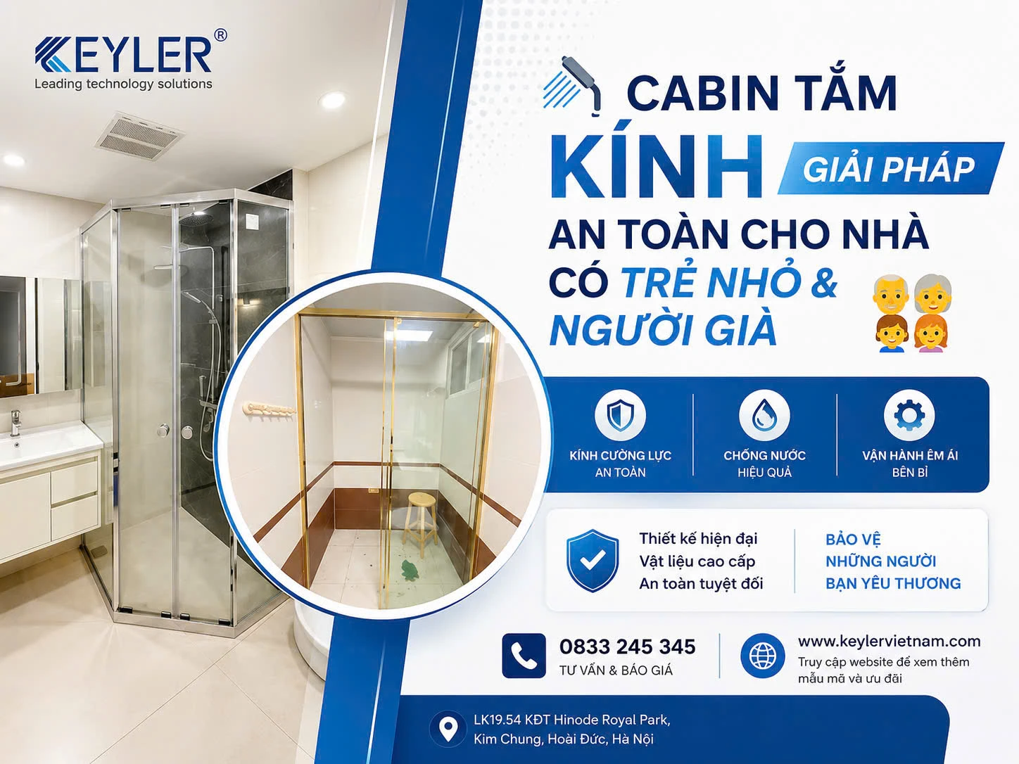 CABIN TẮM KÍNH SLIM KEYLER – GIẢI PHÁP AN TOÀN CHO NHÀ CÓ TRẺ NHỎ & NGƯỜI GIÀ