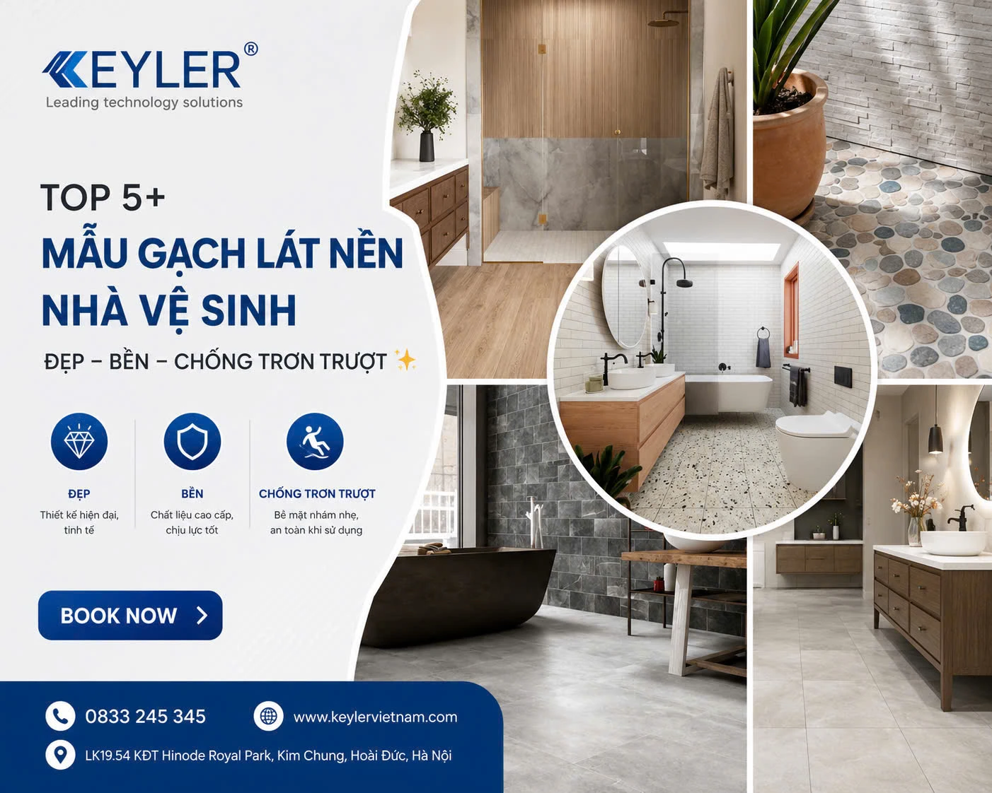TOP 5+ Mẫu Gạch Lát Nền Nhà Vệ Sinh Đẹp – Bền – Chống Trơn Trượt 2026