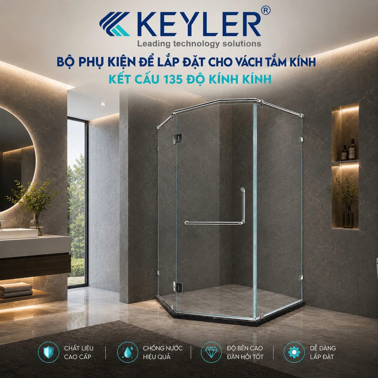 Bộ phụ kiện vách tắm kính 135 độ KEYLER KLF-135