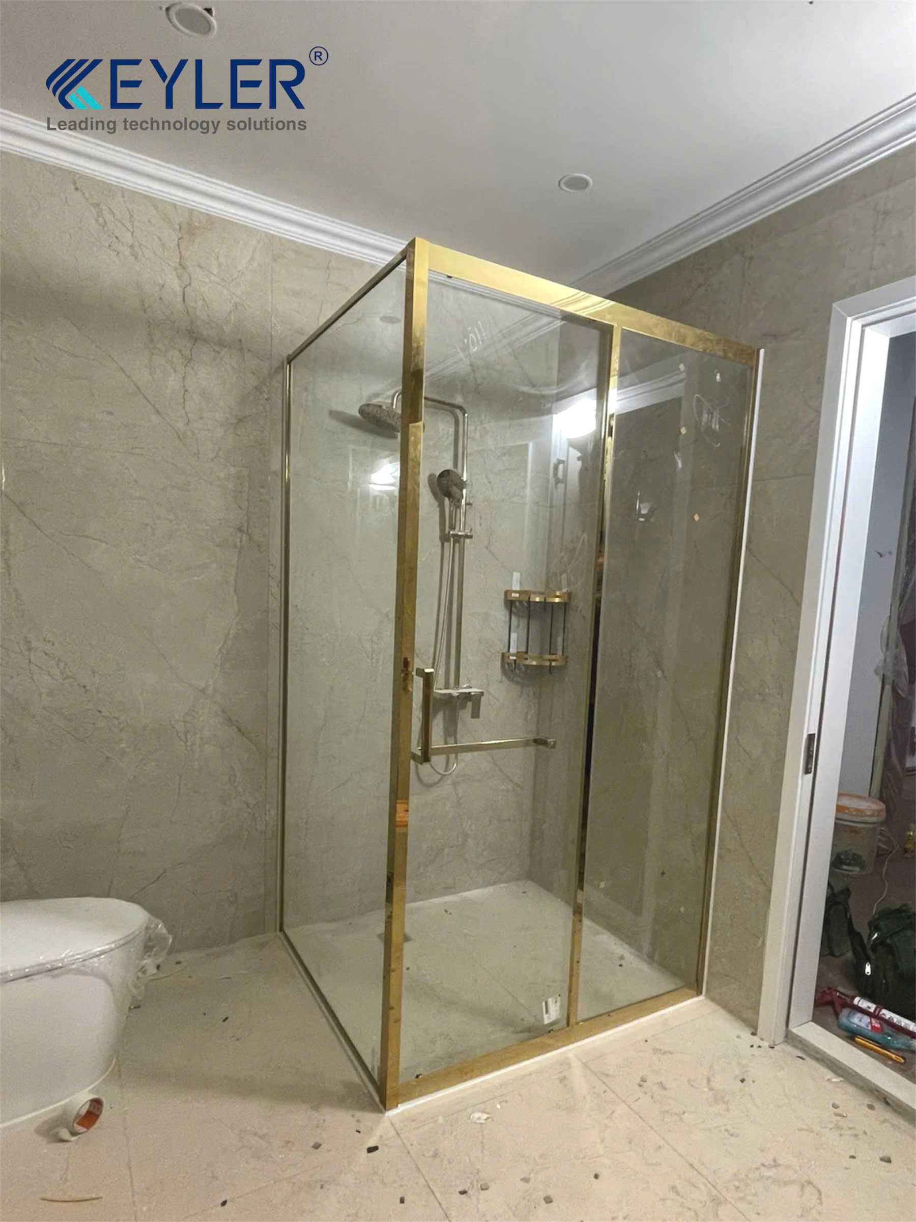 Cabin Keyler Cao Cấp Tắm Kính KL-53L | Hệ Cabin Góc 90° Chính Hãng Mở Trượt Ngang